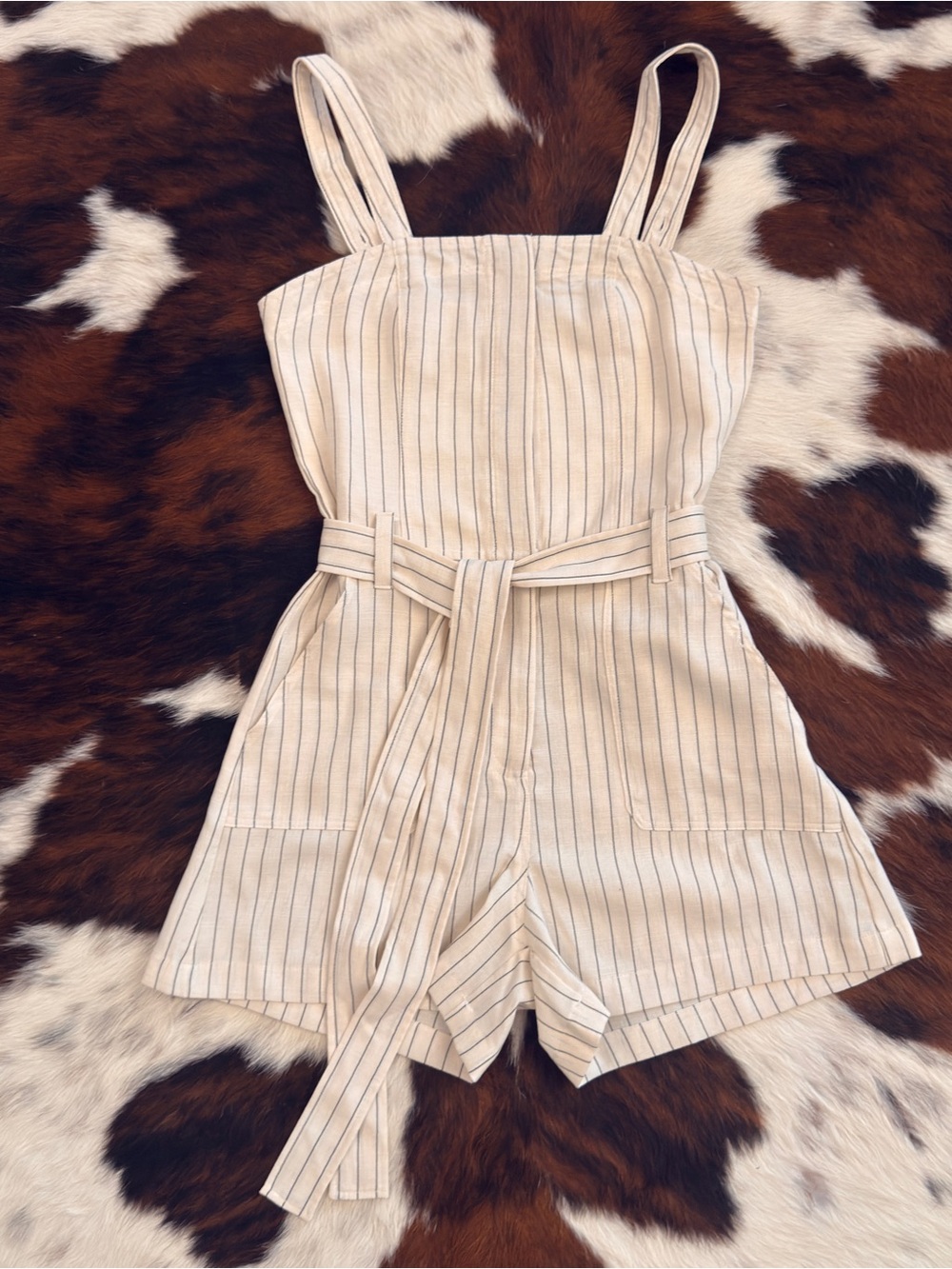 NEW Vici Cream and Navy Striped Belted Romper